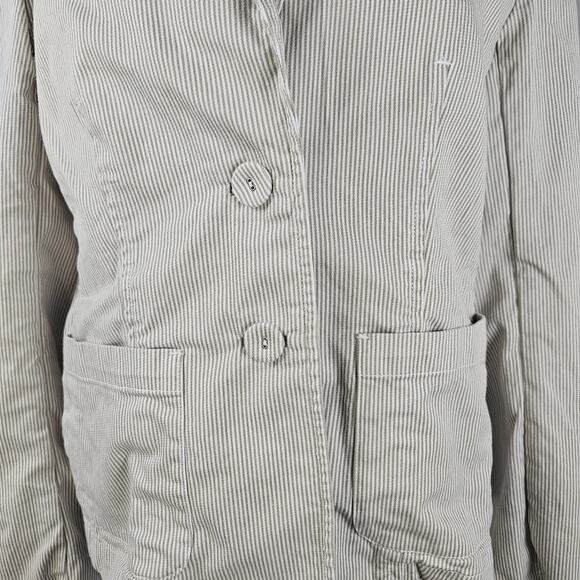 Talbots Blazer Women 8 Beige White Seersucker Stretch Cotton Jacket Button Front - Picture 5 of 9